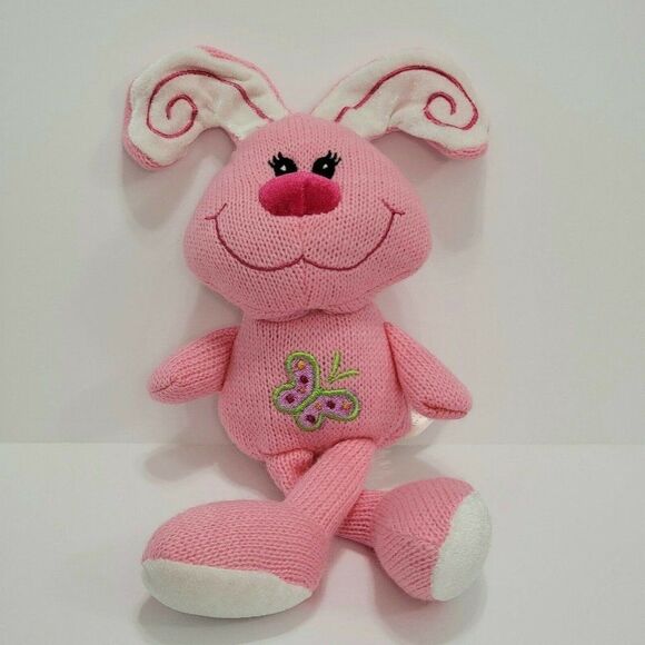 2 Dan Dee EASTER BUNNY SOCK RABBITS  Coll. Choice Blue Pink Knit Plush 10" - Picture 6 of 9